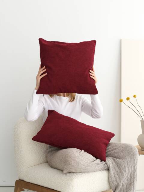 Linen Burgundy Throw Pillow Cover, Handmade Cozy Lumbar Case, Invisible Zipper, Soft High Quality Cushion Euro Sham - image 1