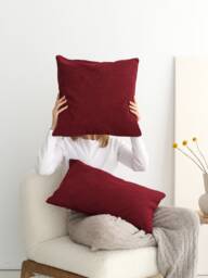 Linen Burgundy Throw Pillow Cover, Handmade Cozy Lumbar Case, Invisible Zipper, Soft High Quality Cushion Euro Sham