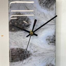 Narrow Grey Black & Pale Blue Abstract Resin Wall Clock, Long Modern Unusual Home Decor, Luxury Clocks - thumbnail 2
