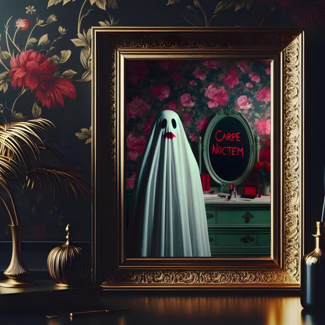 Carpe Noctem Ghost Print - Seize The Night Print, Dressing Room Decor, Gothic Bedroom Home Alternative Prints - image 1