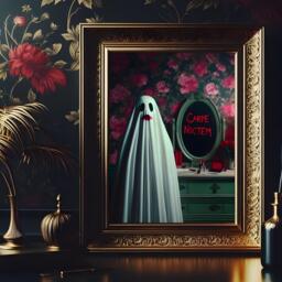 Carpe Noctem Ghost Print - Seize The Night Print, Dressing Room Decor, Gothic Bedroom Home Alternative Prints - thumbnail 1
