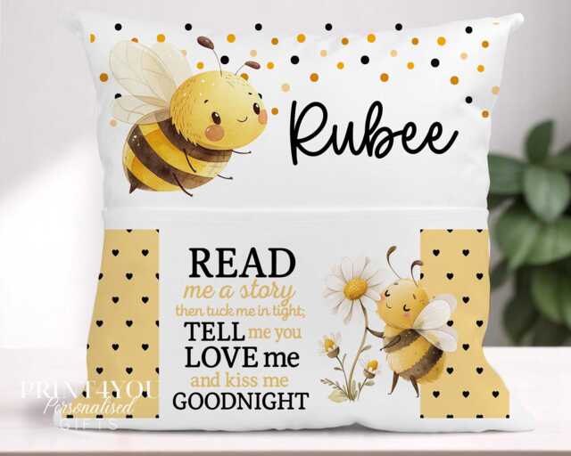 Personalised Bee Book Cushion Children's Velvet Bedtime Story Pillow - image 1