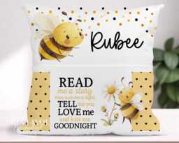 Personalised Bee Book Cushion Children's Velvet Bedtime Story Pillow - thumbnail 1