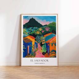 El Salvador Poster, Central America Mayan Ruins Salvadorian Culture Latin American Travel Art - thumbnail 3