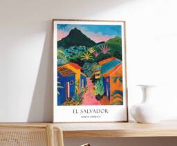 El Salvador Poster, Central America Mayan Ruins Salvadorian Culture Latin American Travel Art - thumbnail 1