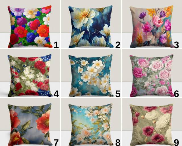 Rose Floral Pillow Cover, Paint Effect Flower Cushion, Farmhouse Decoration, Tapestry Design, Bedroom Decor, Housewarming Gift - image 1