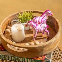 Pink Stripe Zebra Paper Mache Art, Home Decoration Item, Desk Accessory, Nursery Decor, Table Decoration, Home Decoration Item, Zebra Art