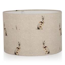 Natural Linen Hare Lampshade, Cylinder Table/Ceiling Light, Handmade in UK