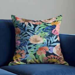 Navy Floral Cushion Cover, Watercolor Botanical Pillowcase, Dark Blue Flower Throw Pillowcase For Sofa, Living Room Home Decor