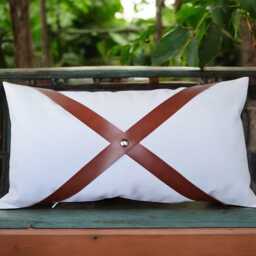 White Faux Leather Pillow Cover With Cognac Straps Designer Throw - thumbnail 4