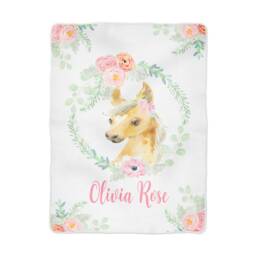 Baby Girl Horse Farm Floral Blanket Personalized in Fleece, Minky, Or Sherpa. Perfect Gift Custom Swaddle Receiving Blanky Blankie - thumbnail 1