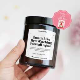 Funny Football Gift For Him Husband Father's Day - Birthday Dad Fan He's Watching Lucky Match Candle - thumbnail 1