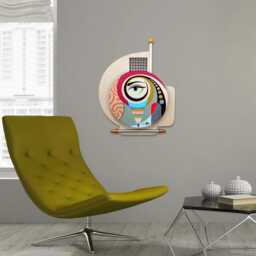 Abstract Cubist Wood Wall Sculpture Original Acrylic Painting, Modern 3D Decor - thumbnail 4