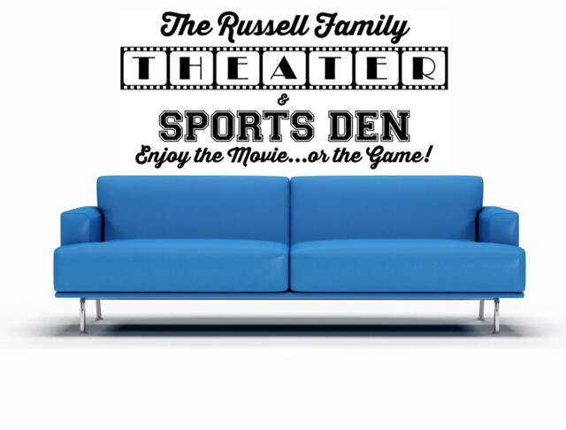 Theater Decal, Sports Den Decor, Movie Room Wall Art, Custom Name, Family Theatre Sign, Game Day Man Cave Decoration - image 1
