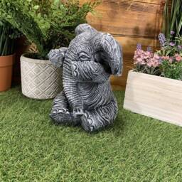 Stone Garden Cute Shy Sitting Baby Elephant Gift Statue Ornament - thumbnail 2