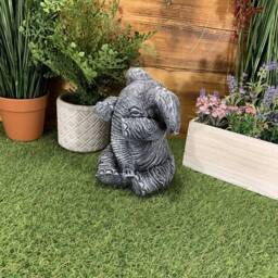 Stone Garden Cute Shy Sitting Baby Elephant Gift Statue Ornament - thumbnail 4