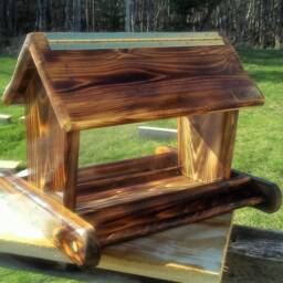 Large Post Mount Bird Feeder Cedar Wood Tbnup #1B - thumbnail 3