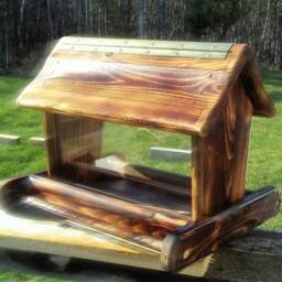 Large Post Mount Bird Feeder Cedar Wood Tbnup #1B - thumbnail 2