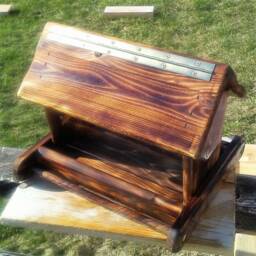 Large Post Mount Bird Feeder Cedar Wood Tbnup #1B - thumbnail 4