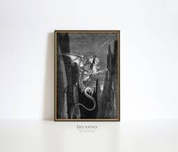Antique Hell Print, Dore Poster, Halloween Home Decor, Dark Academia Wall Art, Descent Into Abyss On Geryons Back Inferno Canvas, Gothic Art - thumbnail 1
