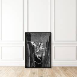 Antique Hell Print, Dore Poster, Halloween Home Decor, Dark Academia Wall Art, Descent Into Abyss On Geryons Back Inferno Canvas, Gothic Art - thumbnail 2