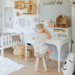 Kids School Table With A Hutch Pedestal Desk Adjustable Table, Children Storage, Vanity Home Office Drawers - thumbnail 3