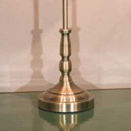 Classic Traditional Candlestick Metal Satin Brass Table Lamp With Pleated Shade - thumbnail 2