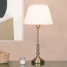Classic Traditional Candlestick Metal Satin Brass Table Lamp With Pleated Shade