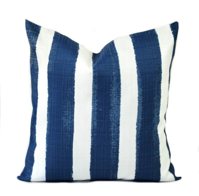 One Striped Outdoor Pillow Cover, Cushion, Decorative Throw Pillow, Navy Blue Accent - image 1