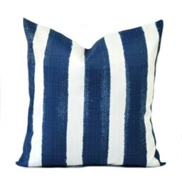 One Striped Outdoor Pillow Cover, Cushion, Decorative Throw Pillow, Navy Blue Accent - thumbnail 1