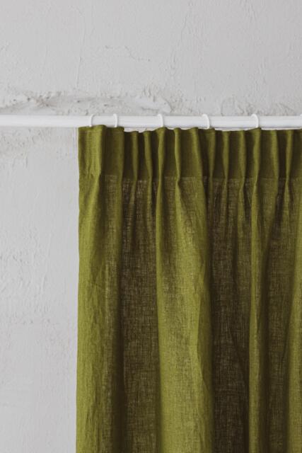 Pencil Pleat Linen Curtain - Moss Green Window Panel, Natural Washed Drapery, Custom Size For Living Room, Bedroom Or Kitchen - image 1