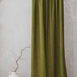 Pencil Pleat Linen Curtain - Moss Green Window Panel, Natural Washed Drapery, Custom Size For Living Room, Bedroom Or Kitchen - thumbnail 3