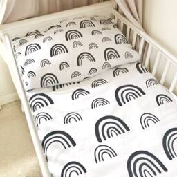 Black Rainbows & White Bedding, Monochrome Rainbows, Rainbow Decor, Children's Room Decor, Duvet Cover, Fitted Sheets - thumbnail 3