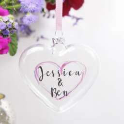 Anniversary Heart Glass Bauble - Valentine's Day Gift Decoration Couples Christmas For