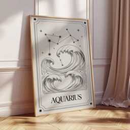 Aquarius Zodiac Wall Art, Line Drawing Print, Celestial Astrology Poster, Water Bearer Decor, Minimalist Horoscope Art, Modern Boho Print - thumbnail 2
