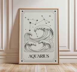 Aquarius Zodiac Wall Art, Line Drawing Print, Celestial Astrology Poster, Water Bearer Decor, Minimalist Horoscope Art, Modern Boho Print - thumbnail 1
