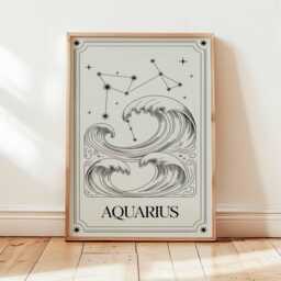 Aquarius Zodiac Wall Art, Line Drawing Print, Celestial Astrology Poster, Water Bearer Decor, Minimalist Horoscope Art, Modern Boho Print - thumbnail 3