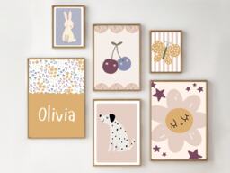 Set Of Girls Room Or Nursery Prints Including A Personalised Name Print. Gallery Wall Prints, Printed & Shipped - Prints Only - thumbnail 1