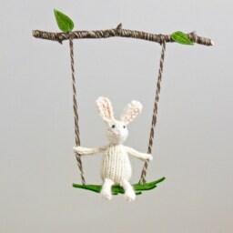 Bunny Baby Mobile, White Nursery, Woodland Gender Neutral Decor, Knit Bunny - thumbnail 2
