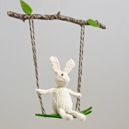 Bunny Baby Mobile, White Nursery, Woodland Gender Neutral Decor, Knit Bunny - thumbnail 3