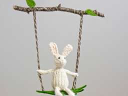 Bunny Baby Mobile, White Nursery, Woodland Gender Neutral Decor, Knit Bunny