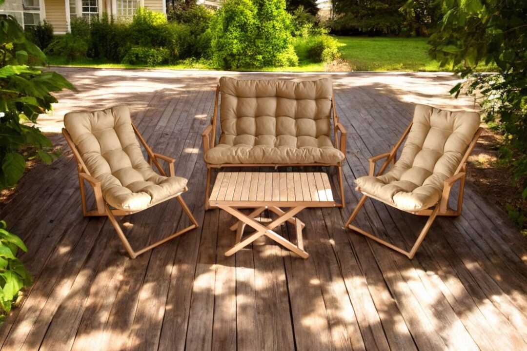 Premium Double-Sized Wooden Patio Chair Set Adjustable Garden
