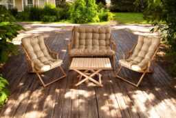 Premium Double-Sized Wooden Patio Chair Set - 2 Adjustable Garden Sun Loungers & Sofa, Folding Outdoor Furniture, Sofa I Deckchair