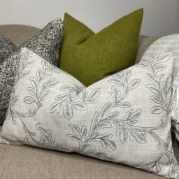 "Leaf Floral Grey Cushion Cover, Modern Pillow Cover , Throw - John Lewis Fabric Embroidered Acanthus, Countryside Home, 12""x20" - thumbnail 3