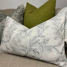 "Leaf Floral Grey Cushion Cover, Modern Pillow Cover , Throw - John Lewis Fabric Embroidered Acanthus, Countryside Home, 12""x20" - thumbnail 1