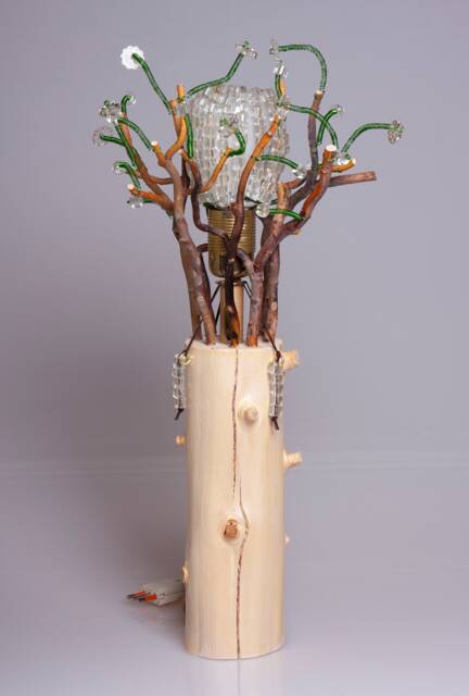 Authentic Branches Lamp With Glass Flowers - Bohemian Light Creative Craftsmanship Unique Piece Of Furniture Original Abat-Jour - image 1
