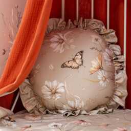Floral Cotton Pillow Golden Meadow, Ruffled Boho Decor - thumbnail 1