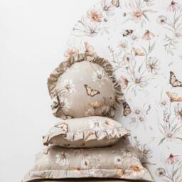 Floral Cotton Pillow Golden Meadow, Ruffled Boho Decor - thumbnail 2