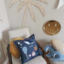 Embroidered Linen Ocean Nursery Pillow, Whale, Octopus, Shell - thumbnail 4