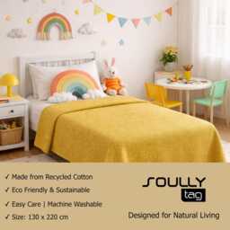 Yellow Throw Blanket, Recycled Cotton Sofa Cover, Large Woven Bed Mustard Home Decor Ecofriendly - thumbnail 4